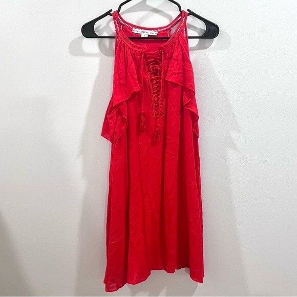 Hyfve red lace up ruffle dress size large - Picture 2 of 6